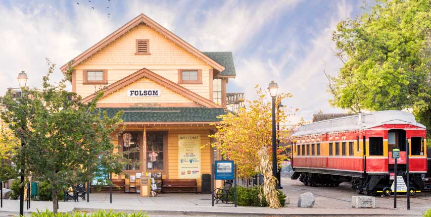 the outside front of the historic Folsom Train Depot