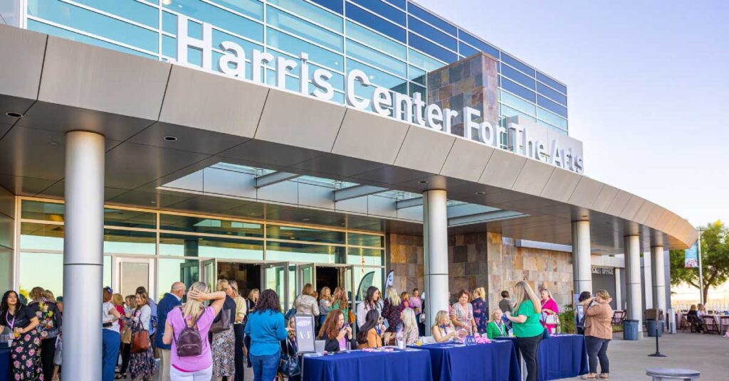 people entering the Harris Center